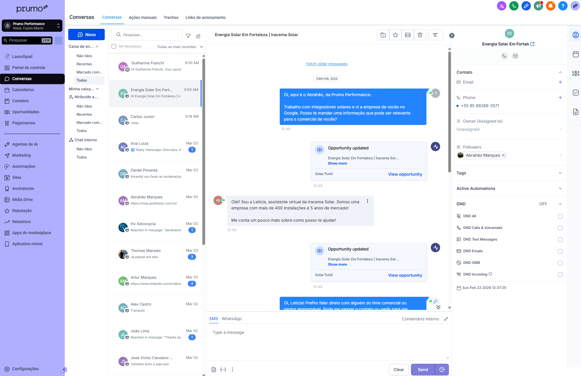 Central de Conversas Prumo CRM